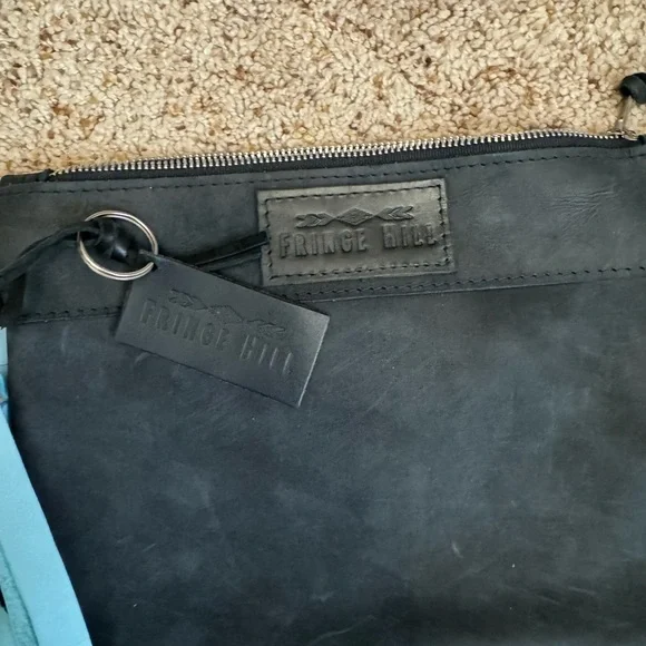 Fringe Hill Distressed Clutch Black/Turquoise - Picture 3 of 4